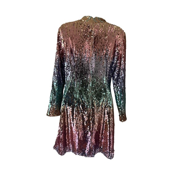 Aidan Mattox Sequin Party Long Sleeve Dress Size 4 Ombre Rose Gold Mini NWT‎ - Picture 4 of 12